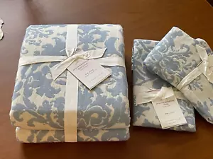 NEW Pottery Barn Blue Jacquard Medallion Cotton/Linen King Duvet & 2 King Shams - Picture 1 of 5