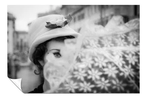 Black & White Shy Woman in Hat Portrait Artistic Poster Wall Art Home Decor - Picture 1 of 4