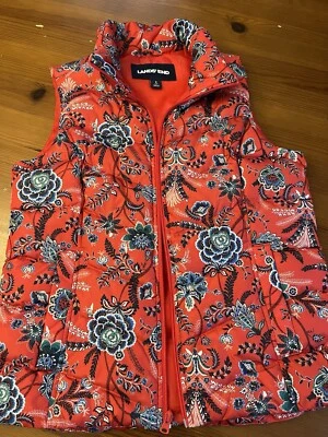 Chaleco acolchado Land’s End para mujer rojo y azul floral talla pequeña Foto 1 de 3