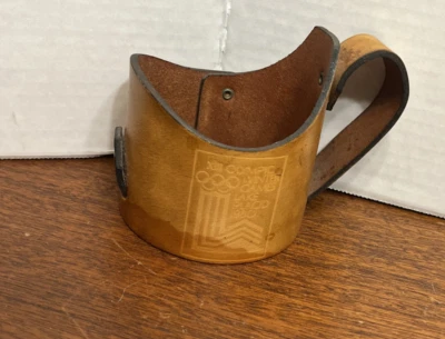 RARE 1980 Olympic Winter Games Lake Placid Leather Cup Beer Bottle Mug Holder - Image 1 of 4