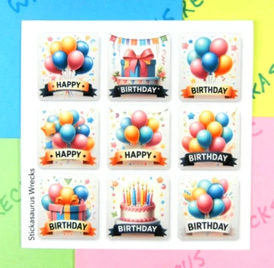 Happy Birthday Squares Sticker Sheet - Image 1 of 3