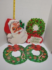 Decoration Christmas Cardboard Diecut Eureka US Santa Poinsettia 1964 Wreathes - Picture 1 of 15