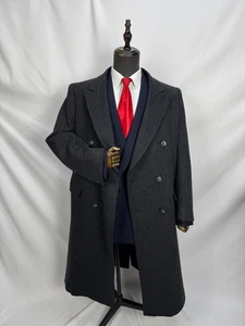 Vintage Men's Coat Double Breasted pure wool dark gray Classic Overcoat 42R 44R - Picture 1 of 21
