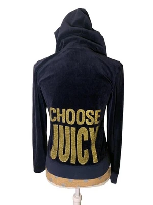 Juicy Couture Y2K Velour Tracksuit Jacket Mcbling Medium Navy Hoodie Womens - Image 1 of 4