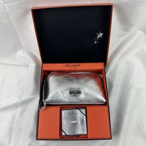 Ruth Langsford Fashion Silver Metallic Leather Pouch & Compact Mirror Gift Set - Picture 1 of 9