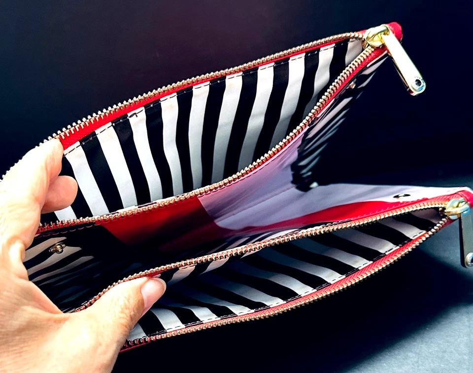 Henri Bendel Red Women's Clutch Cosmetic Bag 2 Compartment Zips Buttons on Wrist - Image 1 of 4