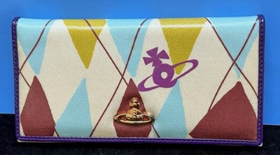 VIVIENNE WESTWOOD, CARTERA LARGA CELESTE, ARLEQUÍN NUEVO, MULTICOLOR, 2003, ¡EN CAJA! Foto 1 de 4