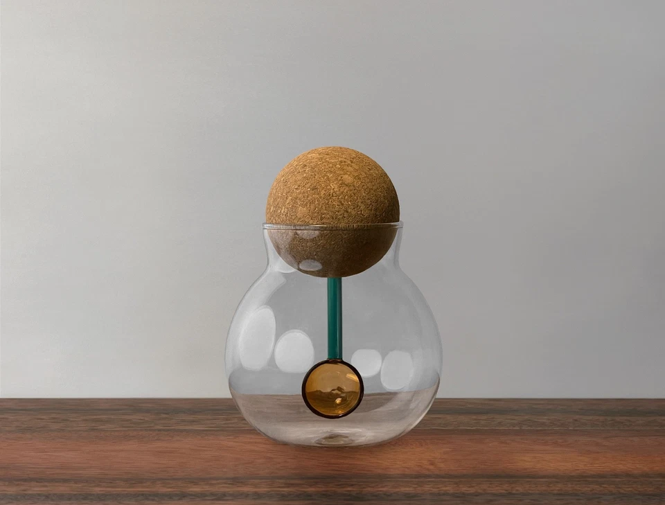 Spherical Glass Jar with Cork Ball Lid and Inset Duo-Tone Colorful Glass Spoon - Image 1 of 4