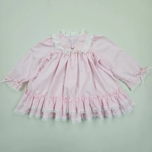 Vintage 1960s Haddad Brothers Dress Girls 4 Pink Long Sleeve Lace Ribbon - Picture 1 of 14