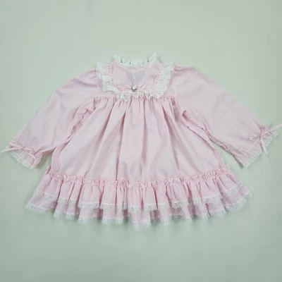 Vestido vintage años 60 Haddad Brothers niñas 4 rosa manga larga cinta de encaje  Foto 1 de 4
