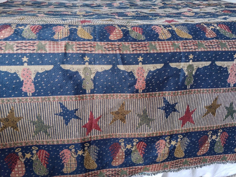 Angels Stars & Stripes Folk Art Country Upholstery Tapestry Fabric  56" W X  62" - Image 1 of 4