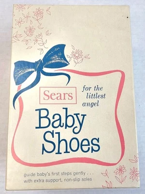 Vintage Sears Baby Shoes White Leather Non-Slip Soles With Box - Image 1 of 4
