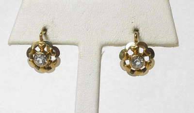 Vintage 18K Gold Flowers Locking Leverback Drop Huggie Earrings Italy 3.8gr - Image 1 of 4