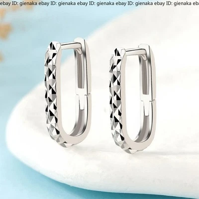 Pure Platinum 950 Hoop Women Lucky Carved Full Star Square Earrings 1.65-1.85g - Image 1 of 4