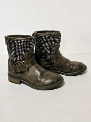 Steve Madden Brown Leather Studded Biker Boots, Rear Zip - Youth Girl's Size 13 - Изображение 1 из 4