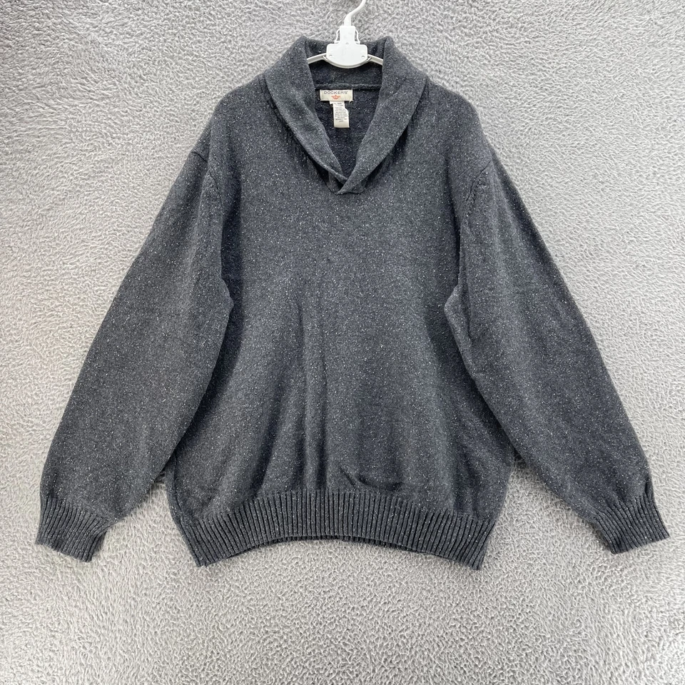 Dockers Shawl Sweater Men Extra Large Grey Elbow Patch Wool Casual Grandpa - Image 1 of 4