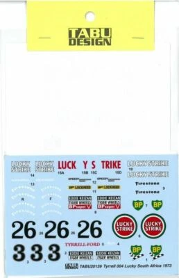 TABU DESIGN 1/20 Tyrrell 004 "LS" Sudafrica 1973 per decalcomania EBBRO TABU2... - Immagine 1 di 3