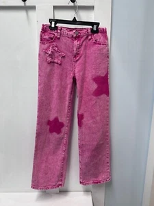 GIRLS SHEIN 12Y HOT PINK STAR JEANS WIDE LEG - Picture 1 of 3