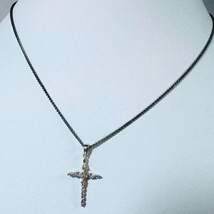 James Avery 925 26" Braided Chain Necklace Sterling Cross Pendant with Crystals  - Picture 1 of 9