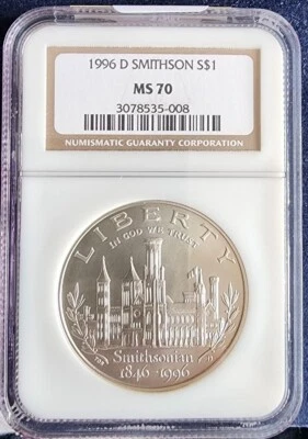 1996 D Smithsonian Commemorative Silver Dollar NGC MS70 - Image 1 of 4
