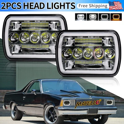 Faros LED 5X7" 7X6" Halo DRL para camioneta Chevy El Camino 1978-1981 Malibu LUV Foto 1 de 4