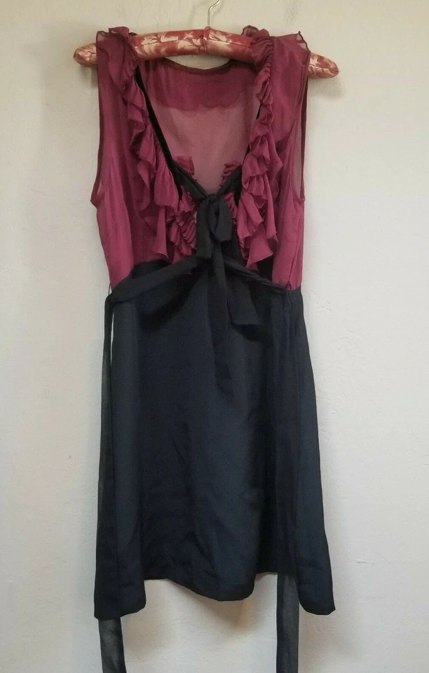 New Foley + Corinna Women Silk Ruffle Dress Small Red Black Sleeveless Tie-Waist - Image 1 of 4
