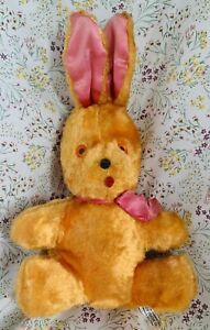 Vintage Plush Bunny Rabbit Orange Stuffed Animal 50/60s  Brooklyn Starburst Eyes