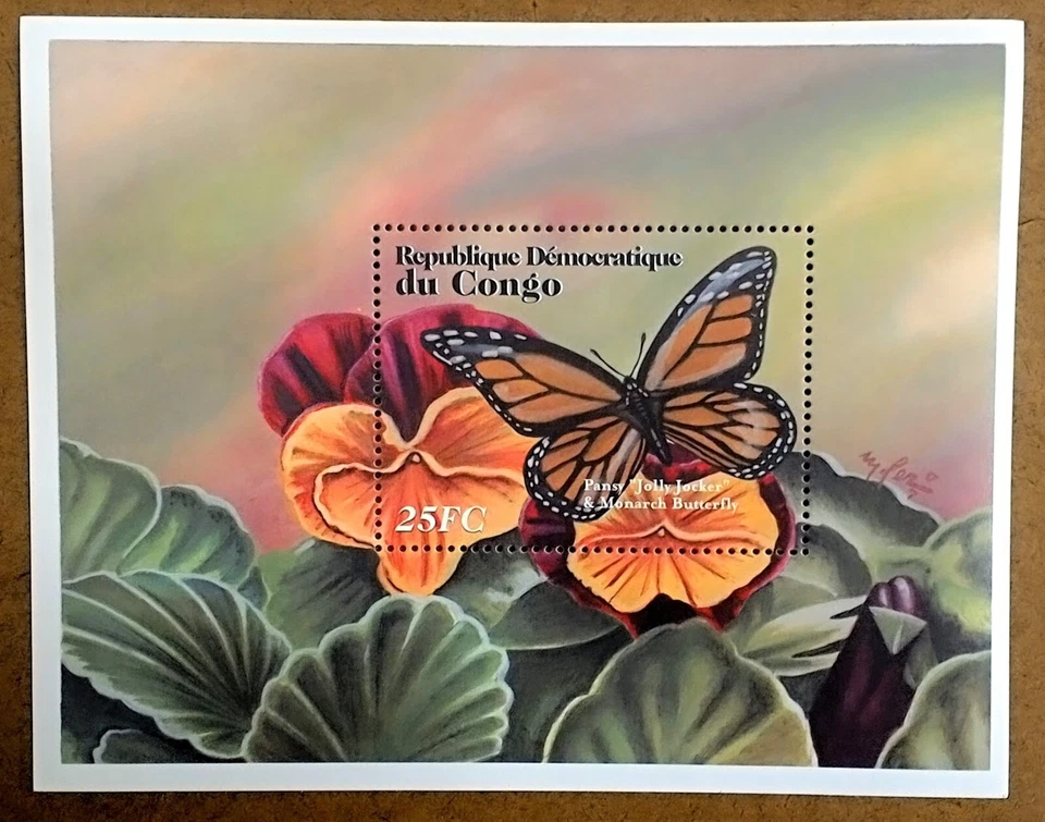 VINTAGE CLASSICS - Congo 2001 - Monarch Butterfly, Flower - Souvenir Sheet - MNH - Image 1 of 1