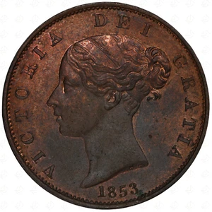 1853 Great Britain Victoria Half Penny Coin - Picture 1 of 2