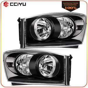 Headlights Assembly For 2006-2009 Dodge Ram 1500 2500 3500 Black Housing Pair - Picture 1 of 17