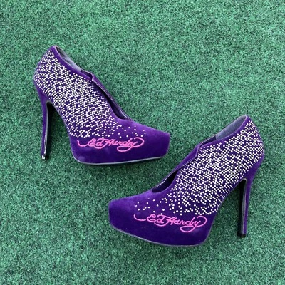 Y2K Ed Hardy 女式细跟铆钉懒人短靴 US 6 码 — 第 1/4 张图片