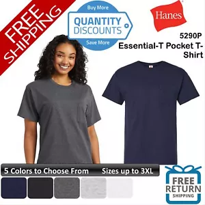 Hanes Men Essential-t Pocket Short Sleeve Cotton & Blends T-shirt Upto 3XL 5290p - Picture 1 of 37