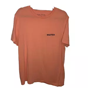 Nautica tshirt mens medium orange basic cotton tee embroidered spellout - Picture 1 of 3