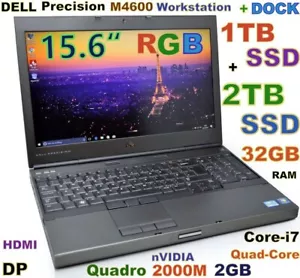 Workstation DELL M4600 15.6 RGB i7-QUAD Fast 3TB SSD DVDRW 32GB Quadro 2000 DOCK - Picture 1 of 16