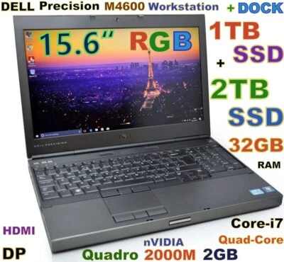 Workstation DELL M4600 15.6 RGB i7-QUAD Fast 3TB SSD DVDRW 32GB Quadro 2000 DOCK - Image 1 of 4