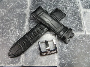 22 mm genarbtes Lederarmband schwarz Uhrenarmband mit Original-Zubehör-Hersteller Montblanc Schließe BK-Stich N - Bild 1 von 10