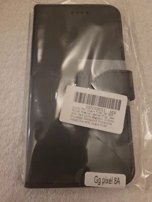 Google Pixel 8a Leather Flip Case Black Magnetic Closure - Kickstand Shockproof