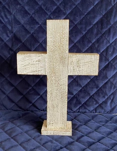 Escultura Cruz Madera Blanqueada Sobre Oro Navidad Hogar Decoración Religiosa 36cm - Imagen 1 de 11