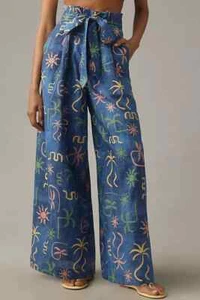 Anthropologie Corey Lynn Calter Linen Tropical Printed Wide-Leg Pants XS NWT - Picture 1 of 4