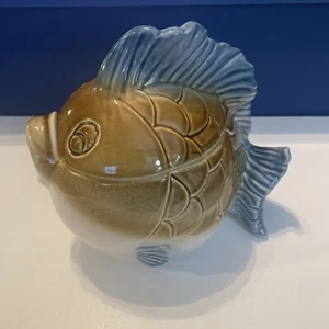 Ceramic Fish Jar /Canister /Cookie Jar w/ Lid Brown Blue 6.5" H Nautical Kitchen - Bild 1 von 10