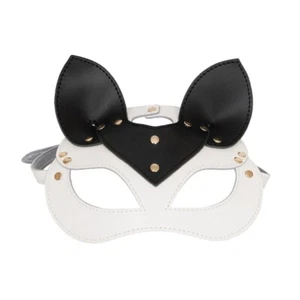 Leather сat mask, kitty fetish mask. Black and White mix - Picture 1 of 10