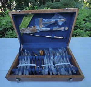 Dessert Siam Flatware Set Thailand Vintage 19 Pieces Bronze/Brass W/ Wooden Box - Picture 1 of 7