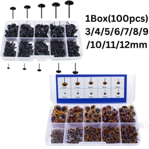 100 Pcs 3/4/5/6/7/8/9/10/11/12Mm Amber/Black Glass Eyes Kits for Needle Felting - Picture 1 of 16