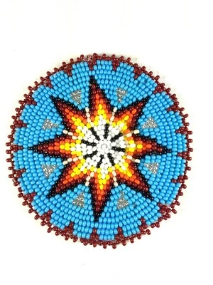 NATIVE STYLE HANDMADE TURQUOISE BLUE STAR BEADED APPLIQUES ROSETTE  Q53/15 - Image 1 of 4