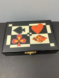 Vintage Playing Card Set in Wooden Box Pop Art Suit Symbols Mid Century Style - Picture 1 of 8