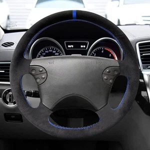 Suede Blue-Line Steering Wheel Cover For Mercedes CLK Class W208 C208 1999-2003 - Picture 1 of 7
