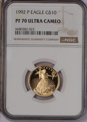 Gold Eagle 1992-P 1/4 oz. $10 NGC PF70 Ultra Cameo Foto 1 de 2