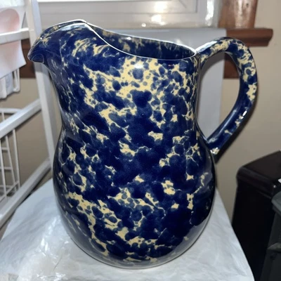 Vintage BENNINGTON POTTERS PITCHER  8" DEEP BLUE AGATE Ice Lip - Image 1 of 4