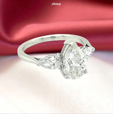 950 Platinum IGI GIA Certified Lab Grown Diamond Wedding Ring 2.60 CT Pear Cut - Image 1 of 4