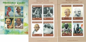 Lote de 3 hojas de estampillas MNH Mahatma Gandhi - Imagen 1 de 1